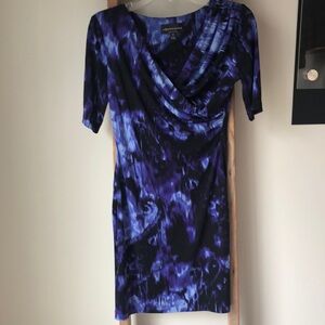 Connected Purple and Black Sheath Dress Drapes V-Neck
